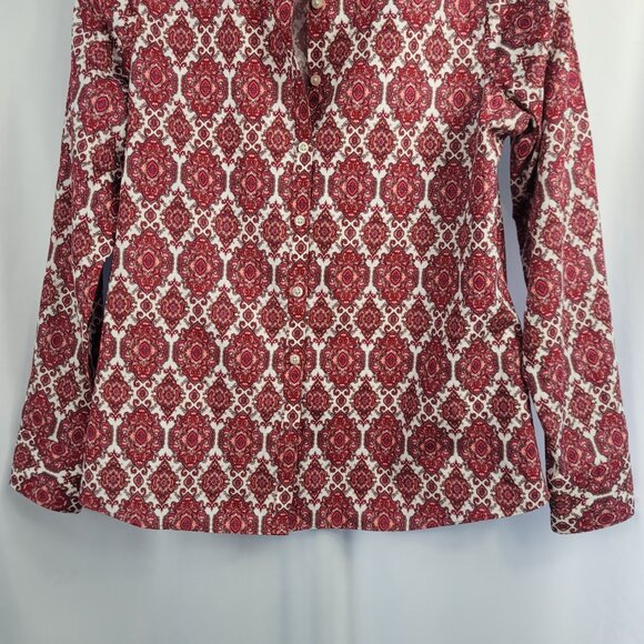 Lands' End No Iron Blouse Size 8 Red & White Paisley Supima Cotton - Picture 3 of 9